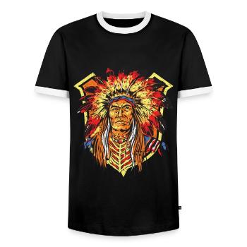 Native Man Indian Aztec Warior Ancient Indigenous - Männer Kontrast-T-Shirt - Schwarz/Weiß - Vorne - AI Model Female 172 light (172cm) & AI Model Male 178 light (178cm)