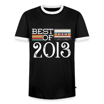 2013 Vintage 7 th Birthday Anniversary Gift - Men's Ringer Shirt - black/white - Front - AI Model Female 172 light (172cm) & AI Model Male 178 light (178cm)