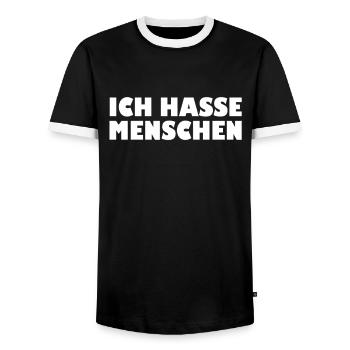 Ich hasse Menschen - Männer Kontrast-T-Shirt - Schwarz/Weiß - Vorne - AI Model Female 172 light (172cm) & AI Model Male 178 light (178cm)