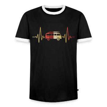 Caravan Van Camper Camping Heartbeat Motif - Men's Ringer Shirt - black/white - Front - AI Model Female 172 light (172cm) & AI Model Male 178 light (178cm)