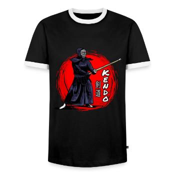 Kendo Aikido Martial Arts Fighter - Men's Ringer Shirt - black/white - Front - AI Model Female 172 light (172cm) & AI Model Male 178 light (178cm)