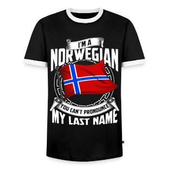 Norwegen Name Wikinger Fjord Elch Norge Norway - Männer Kontrast-T-Shirt - Schwarz/Weiß - Vorne - AI Model Female 172 light (172cm) & AI Model Male 178 light (178cm)