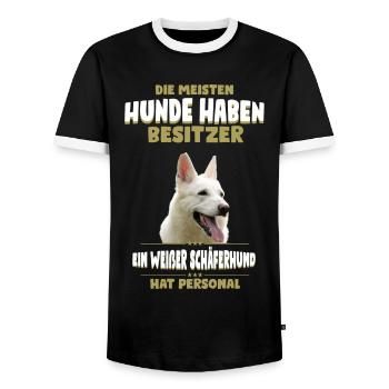 Weisser Schäferhund Tshirt - Weisser Schäferhund - Männer Kontrast-T-Shirt - Schwarz/Weiß - Vorne - AI Model Female 172 light (172cm) & AI Model Male 178 light (178cm)