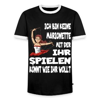 Ich Bin Keine Marionette Mit Der Ihr Spielen Könnt - Männer Kontrast-T-Shirt - Schwarz/Weiß - Vorne - AI Model Female 172 light (172cm) & AI Model Male 178 light (178cm)