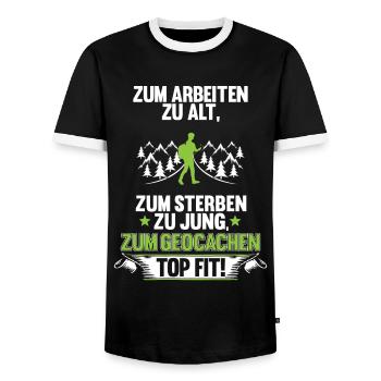 Geocacher Schnitzeljagd Geocache Rentner Geschenk - Männer Kontrast-T-Shirt - Schwarz/Weiß - Vorne - AI Model Female 172 light (172cm) & AI Model Male 178 light (178cm)