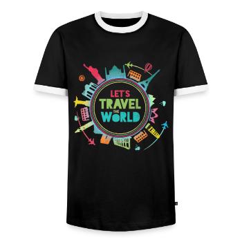 Voyagez dans le monde I Bucket List I Vacation & Travel - T-shirt contrasté Homme - noir/blanc - Devant - AI Model Female 172 light (172cm) & AI Model Male 178 light (178cm)
