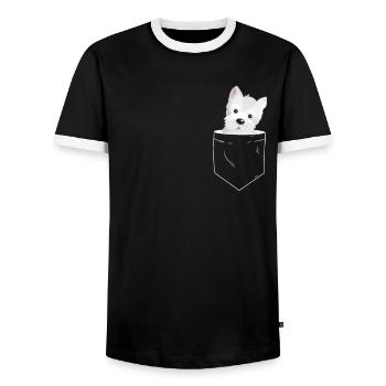 Westie chest pocket white highland terrier gift - Men's Ringer Shirt - black/white - Front - AI Model Female 172 light (172cm) & AI Model Male 178 light (178cm)