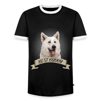 Berger Blanc Suisse White Swiss Shepherd Dog - Men's Ringer Shirt - black/white - Front - AI Model Female 172 light (172cm) & AI Model Male 178 light (178cm)
