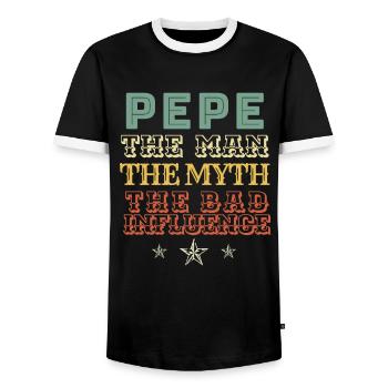 Soccer PEPE - Men's Ringer Shirt - black/white - Front - AI Model Female 172 light (172cm) & AI Model Male 178 light (178cm)