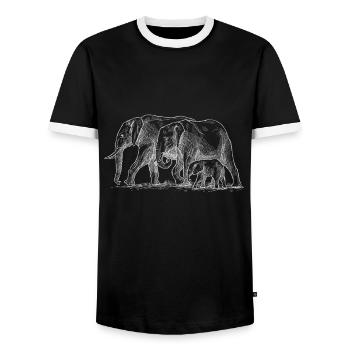Skizze Elefanten Familie Niedliche Safari Tiere - Männer Kontrast-T-Shirt - Schwarz/Weiß - Vorne - AI Model Female 172 light (172cm) & AI Model Male 178 light (178cm)