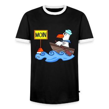 Moin Seemann Möwe Seemöwe Boot - Männer Kontrast-T-Shirt - Schwarz/Weiß - Vorne - AI Model Female 172 light (172cm) & AI Model Male 178 light (178cm)