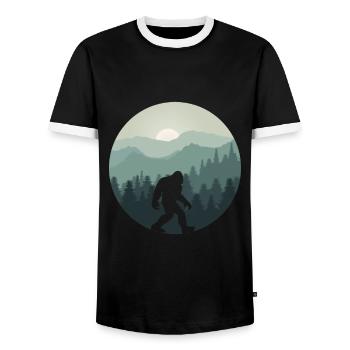 Bigfoot Mountain Forest Sasquatch Fan - Men's Ringer Shirt - black/white - Front - AI Model Female 172 light (172cm) & AI Model Male 178 light (178cm)