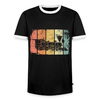 Lokomotive vintage Eisenbahn Zug - Männer Kontrast-T-Shirt - Schwarz/Weiß - Vorne - AI Model Female 172 light (172cm) & AI Model Male 178 light (178cm)