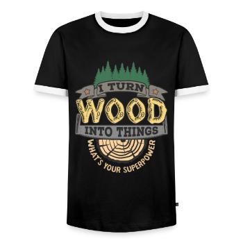 Je transforme le bois en choses ta superpuissance - T-shirt contrasté Homme - noir/blanc - Devant - AI Model Female 172 light (172cm) & AI Model Male 178 light (178cm)