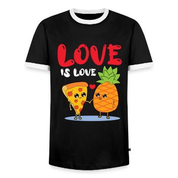 Love Is Love - Hawaiian Pizza Love - Pineapple Pizza - Men's Ringer Shirt - black/white - Front - AI Model Female 172 light (172cm) & AI Model Male 178 light (178cm)