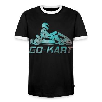 Kart go-kart karting kart pilote cadeau rétro - T-shirt contrasté Homme - noir/blanc - Devant - AI Model Female 172 light (172cm) & AI Model Male 178 light (178cm)
