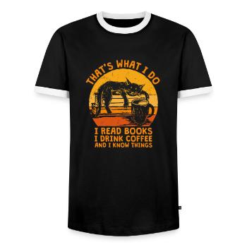 That's What I Do Read Books I Drink Coffee Books - Men's Ringer Shirt - black/white - Front - AI Model Female 172 light (172cm) & AI Model Male 178 light (178cm)