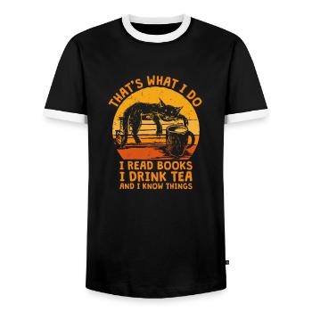 That's What I Do I Read Books I Drink Tea Bücher - Männer Kontrast-T-Shirt - Schwarz/Weiß - Vorne - AI Model Female 172 light (172cm) & AI Model Male 178 light (178cm)