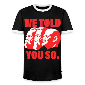 Marx, Engels und Lenin Kommunismus Spruch - Männer Kontrast-T-Shirt - Schwarz/Weiß - Vorne - AI Model Female 172 light (172cm) & AI Model Male 178 light (178cm)