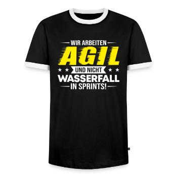 Agil Arbeiten In Sprints Projektmanagement Spruch - Männer Kontrast-T-Shirt - Schwarz/Weiß - Vorne - AI Model Female 172 light (172cm) & AI Model Male 178 light (178cm)