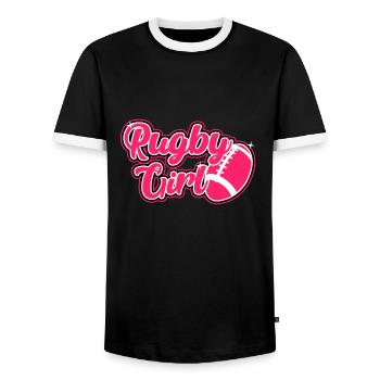 Rugby Girl Rugby Team Joueur de rugby cadeau féminin - T-shirt contrasté Homme - noir/blanc - Devant - AI Model Female 172 light (172cm) & AI Model Male 178 light (178cm)