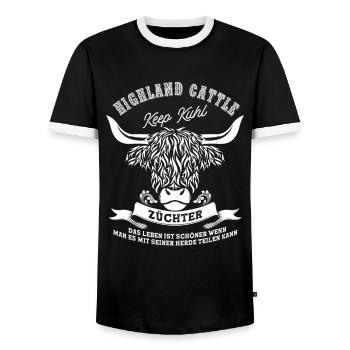 Highland Cattle Hochlandrind Kuh Kuhl Geschenk - Männer Kontrast-T-Shirt - Schwarz/Weiß - Vorne - AI Model Female 172 light (172cm) & AI Model Male 178 light (178cm)
