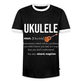 Ukulélé - T-shirt contrasté Homme - noir/blanc - Devant - AI Model Female 172 light (172cm) & AI Model Male 178 light (178cm)