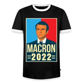 Emmanuel Macron President of the Republic 2022 - Men's Ringer Shirt - black/white - Front - AI Model Female 172 light (172cm) & AI Model Male 178 light (178cm)