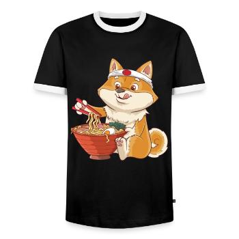 Ramen Shiba Inu Japan Dog Noodle Soup Gift - Men's Ringer Shirt - black/white - Front - AI Model Female 172 light (172cm) & AI Model Male 178 light (178cm)