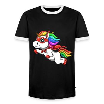 Funny unicorn as a hero for a superhero - Men's Ringer Shirt - black/white - Front - AI Model Female 172 light (172cm) & AI Model Male 178 light (178cm)