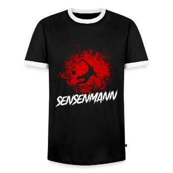 Defender Straddle Grim Reaper Defender - Men's Ringer Shirt - black/white - Front - AI Model Female 172 light (172cm) & AI Model Male 178 light (178cm)