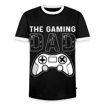 Gamer Dad Gaming Playing Controller Games - Men's Ringer Shirt - black/white - Front - AI Model Female 172 light (172cm) & AI Model Male 178 light (178cm)