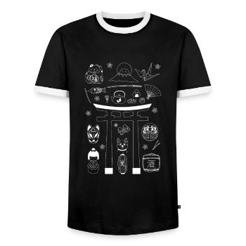 Japon Japonais - T-shirt contrasté Homme - noir/blanc - Devant - AI Model Female 172 light (172cm) & AI Model Male 178 light (178cm)