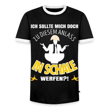 Anti Dressedcode Gast | Scherz Outfit | In Schale - Männer Kontrast-T-Shirt - Schwarz/Weiß - Vorne - AI Model Female 172 light (172cm) & AI Model Male 178 light (178cm)