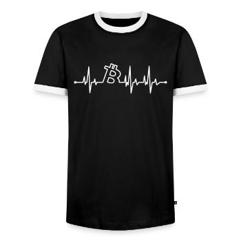 Bitcoin Heartbeat Bitcoin Heartbeat Gift - Men's Ringer Shirt - black/white - Front - AI Model Female 172 light (172cm) & AI Model Male 178 light (178cm)