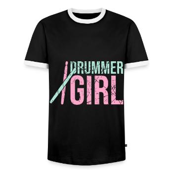 Drummer girl drums - Men's Ringer Shirt - black/white - Front - AI Model Female 172 light (172cm) & AI Model Male 178 light (178cm)