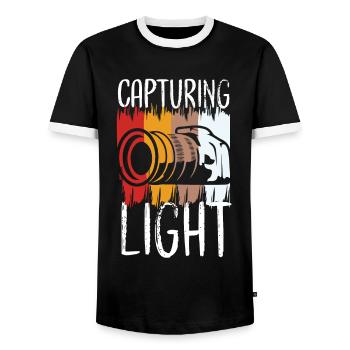 photographer photography photo camera take photos - Men's Ringer Shirt - black/white - Front - AI Model Female 172 light (172cm) & AI Model Male 178 light (178cm)