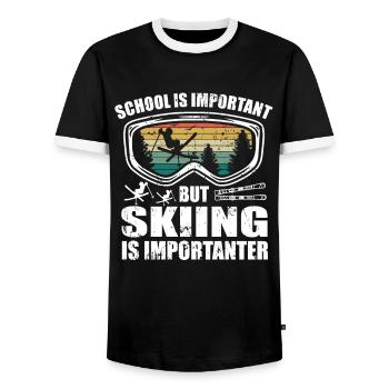 Ski Skier Retro Ski Goggles Skiing Vacation Skiing - Men's Ringer Shirt - black/white - Front - AI Model Female 172 light (172cm) & AI Model Male 178 light (178cm)