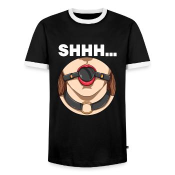 Bâillon buccale Sex toys pour une dominatrice - T-shirt contrasté Homme - noir/blanc - Devant - AI Model Female 172 light (172cm) & AI Model Male 178 light (178cm)