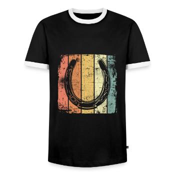 Cheval de fer à cheval vintage - T-shirt contrasté Homme - noir/blanc - Devant - AI Model Female 172 light (172cm) & AI Model Male 178 light (178cm)