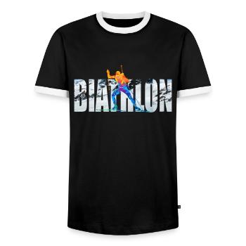 Écriture Biathlon Sports d’hiver - T-shirt contrasté Homme - noir/blanc - Devant - AI Model Female 172 light (172cm) & AI Model Male 178 light (178cm)