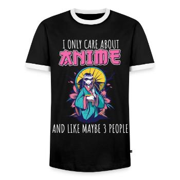 Anime Fan manga Otaku Je ne me soucie que de l'anime et - T-shirt contrasté Homme - noir/blanc - Devant - AI Model Female 172 light (172cm) & AI Model Male 178 light (178cm)