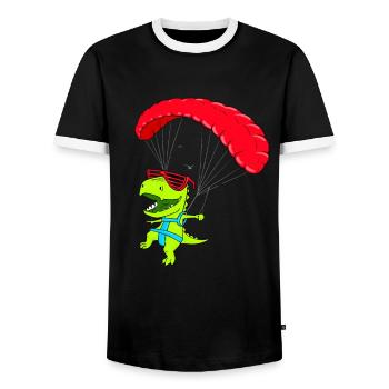 Funny Hang glider dinosaur paraglider flight - Men's Ringer Shirt - black/white - Front - AI Model Female 172 light (172cm) & AI Model Male 178 light (178cm)