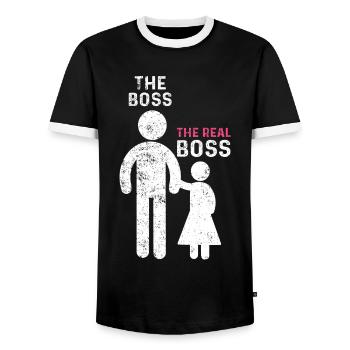 Le vrai patron père fille fille - T-shirt contrasté Homme - noir/blanc - Devant - AI Model Female 172 light (172cm) & AI Model Male 178 light (178cm)