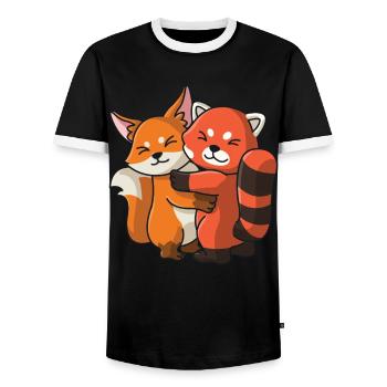 Fuchs mit roter Panda Liebe süßes niedliche Tiere - Männer Kontrast-T-Shirt - Schwarz/Weiß - Vorne - AI Model Female 172 light (172cm) & AI Model Male 178 light (178cm)