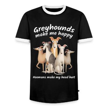 Greyhounds make me happy hoomans make my head hurt - Men's Ringer Shirt - black/white - Front - AI Model Female 172 light (172cm) & AI Model Male 178 light (178cm)