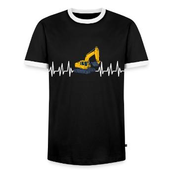 Excavator construction work road construction dredging work - Men's Ringer Shirt - black/white - Front - AI Model Female 172 light (172cm) & AI Model Male 178 light (178cm)