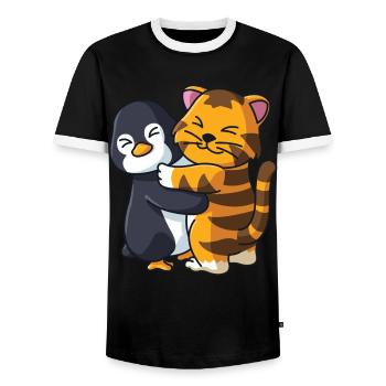 Pingouin et tigre animaux mignons étreignant - T-shirt contrasté Homme - noir/blanc - Devant - AI Model Female 172 light (172cm) & AI Model Male 178 light (178cm)