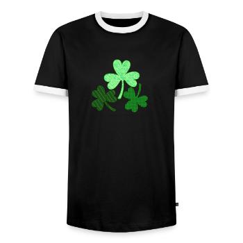 Shamrock leaves for St. Patrick's Day - Men's Ringer Shirt - black/white - Front - AI Model Female 172 light (172cm) & AI Model Male 178 light (178cm)