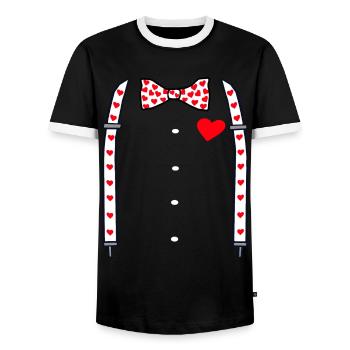 Suspenders with heart bow tie Valentine's day gift - Men's Ringer Shirt - black/white - Front - AI Model Female 172 light (172cm) & AI Model Male 178 light (178cm)